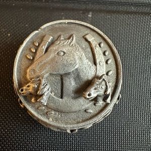 Horse Head Pin box with necklace & Earning Set Riders Equestrian Silver Tone